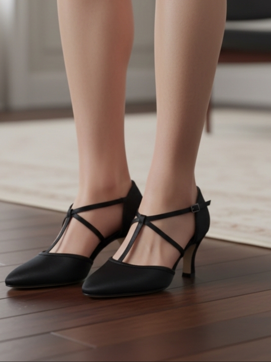 Jessica Shoes - Jessica Black T-Strap Mid Heel Pumps
